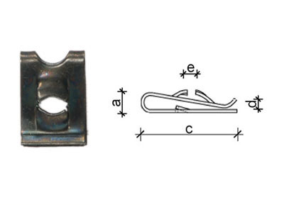 RTA 420.707-2 4,2 x 11 x 16mm Blechmutter, a = 4mm, d = 2mm, e = 3mm, c = 17mm