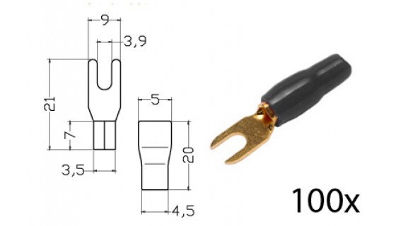 RTA 152.355-2 Clamping - fork terminals insulated, gold-plated, 100x SCHWARZ4,0-6,0mm² / 9 / 11AWG DU 3,5mm