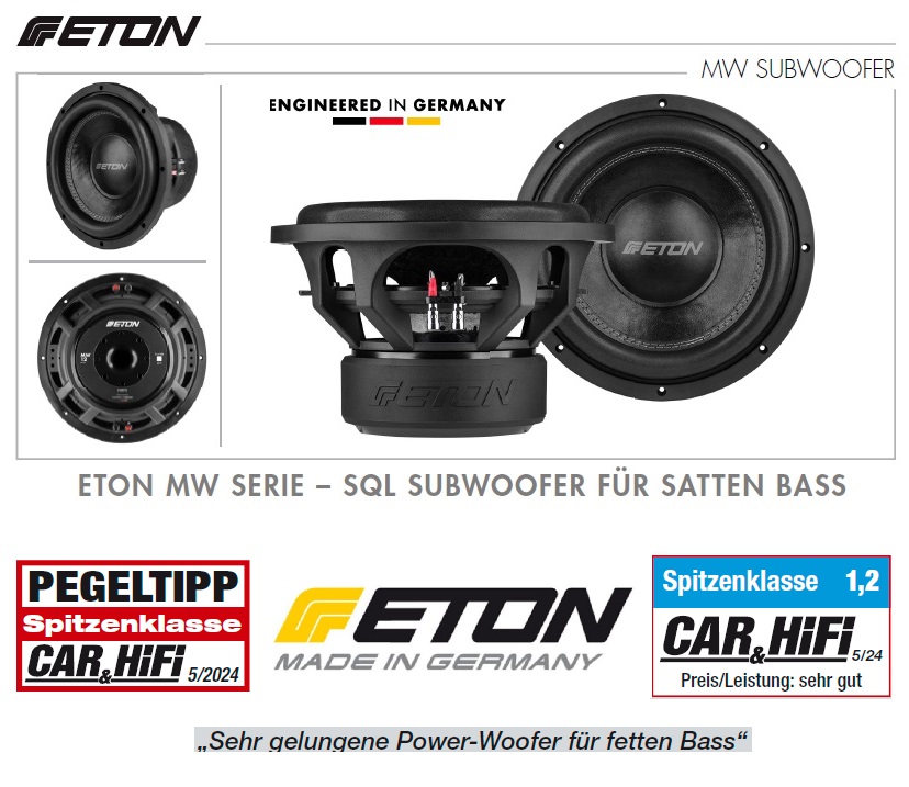 ETON MW 10 Flat – krachtige, platte 25 cm/10 inch subwoofer, lange slag bas voor de auto, diepe luidspreker met neodymium-magneet, 2 x 2 ohm dubbele spoel, 2 x 350 watt, 1 st ETON MW 10 Flat – krachtige, platte 25 cm/10 inch subwoofer, lange slag bas voor de auto, diepe luidspreker met neodymium-magneet, 2 x 2 ohm dubbele spoel, 2 x 350 watt, 1 st