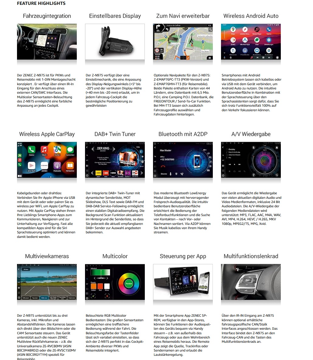 ZENEC Z-N975 1-Din Autoradio Multimediasystem mit 9"/22,9 cm Touchscreen, Mediencenter mit DAB+
