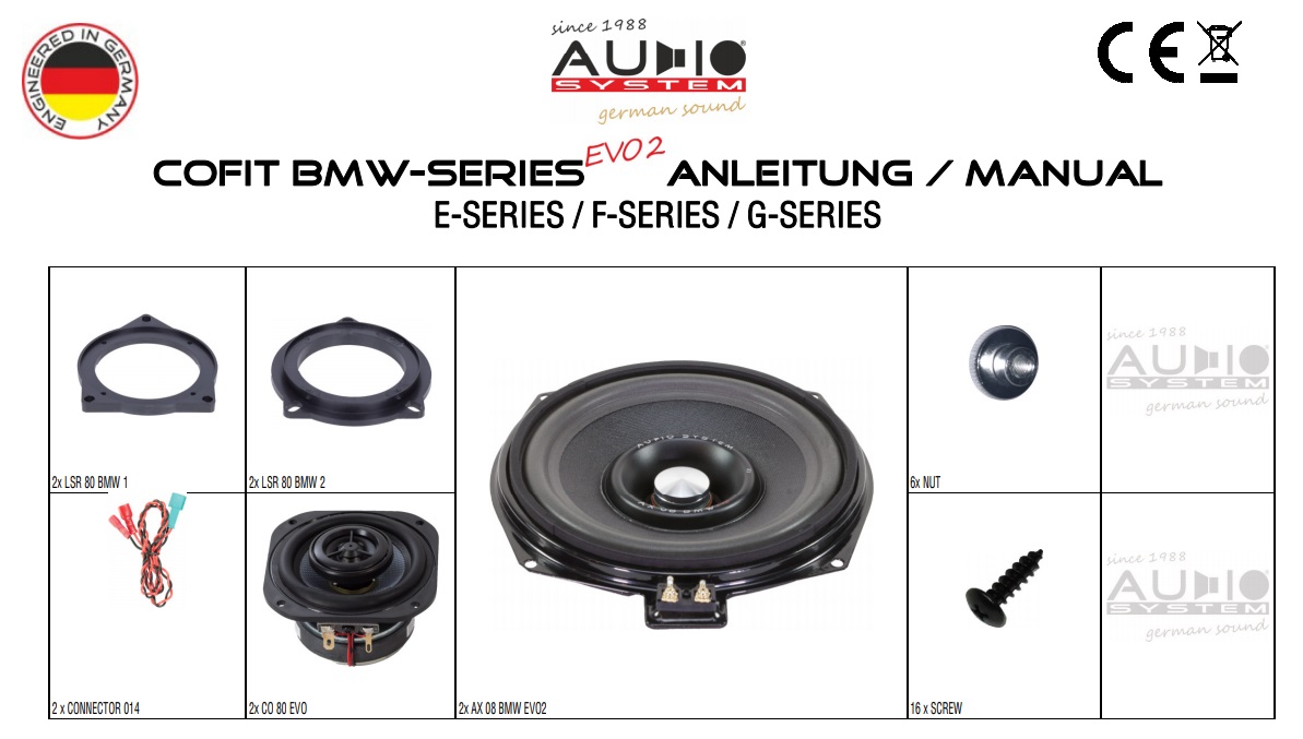 AUDIO SYSTEM COFIT BMW UNI EVO 2 Lautsprecher SET für BMW E/F/G-SERIES