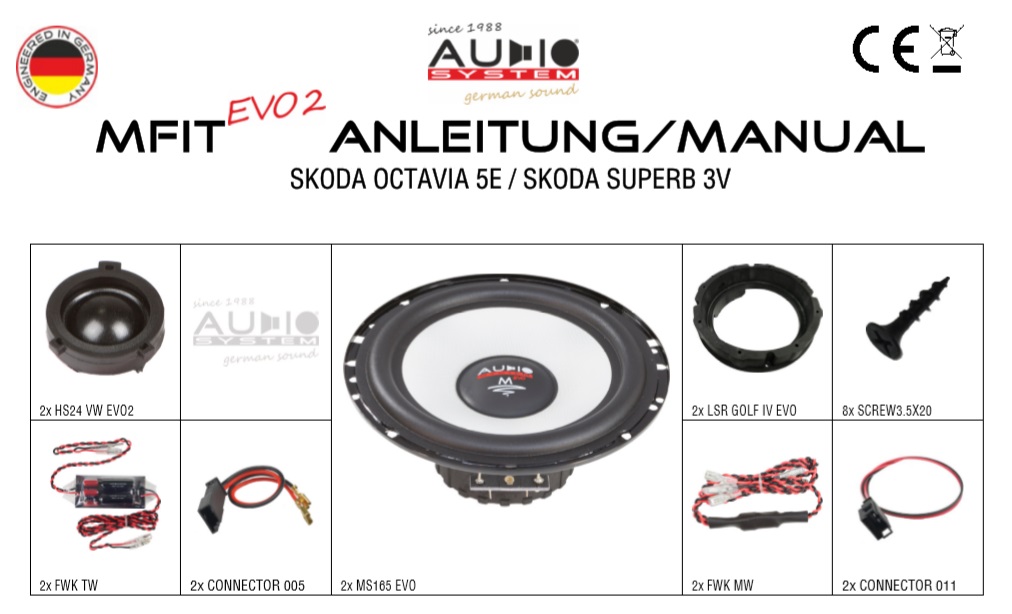 AUDIO SYSTEM MFIT SKODA OCTAVIA 5E EVO2 90W PERFECT FIT COMPO SYSTEM Lautsprecher für SKODA OCTAVIA 5E 2012 ->