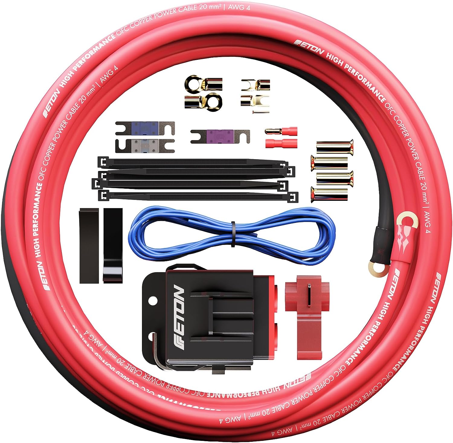 ETON PCC 20 Verstärker Anschlußset 20 mm² Power Connection Cable Set 20 mm2 Set zur Installation von Auto Verstärkern und Aktiv Subwoofern