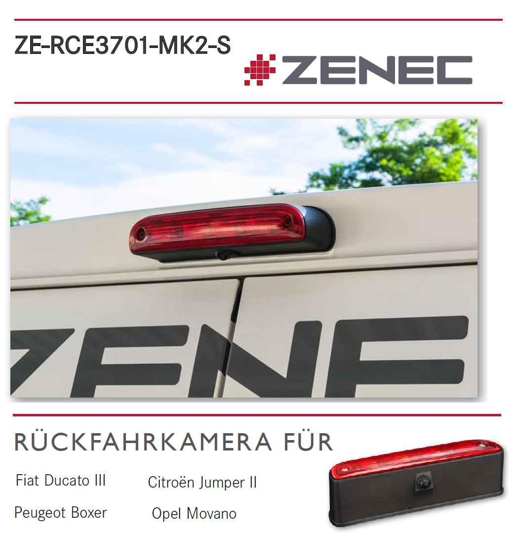ZENEC ZE-RCE3701-MK2-S E>GO Rückfahrkamera kompatibel mit FIAT Ducato III, Peugeot Boxer, Citroen Jumper II, Bremslichtkamera für Reisemobile, Transporter, Kastenwagen   
