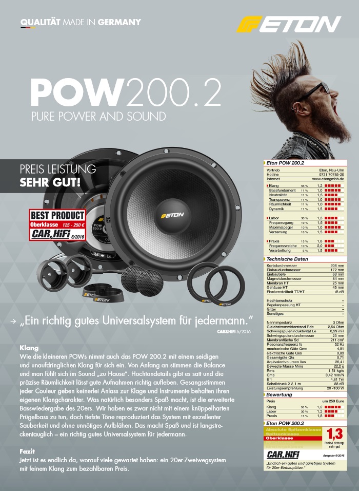ETON POW200.2 20 cm 2-Wege Lautsprecher Component System Set 200 mm, 120 Watt