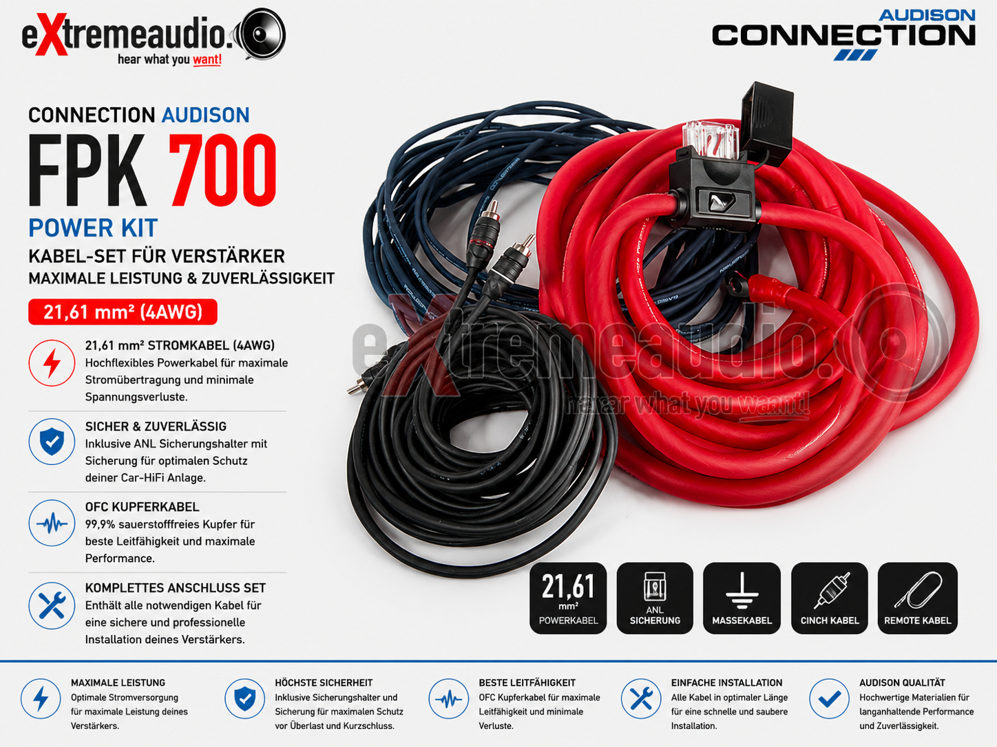 Connection Audison FPK 700.1 - 21,61 mm² Kabel-Set POWER KIT 700W 4AWG