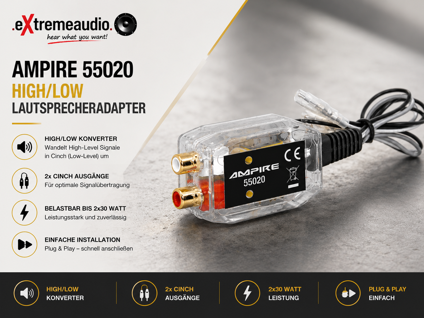 AMPIRE 55020 High/Low Lautsprecheradapter High/Low Lautsprecher-Adapter 2x30 Watt 