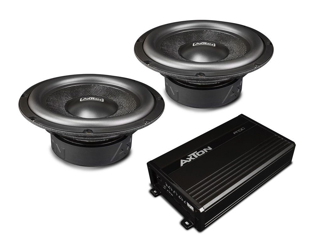 Axton Paket 6 - A1250 1 Kanal Mono Class-D Verstärker + 2 x ATW20 20 cm / 8″ Subwoofer Axton A1250 + 2 x ATW 20