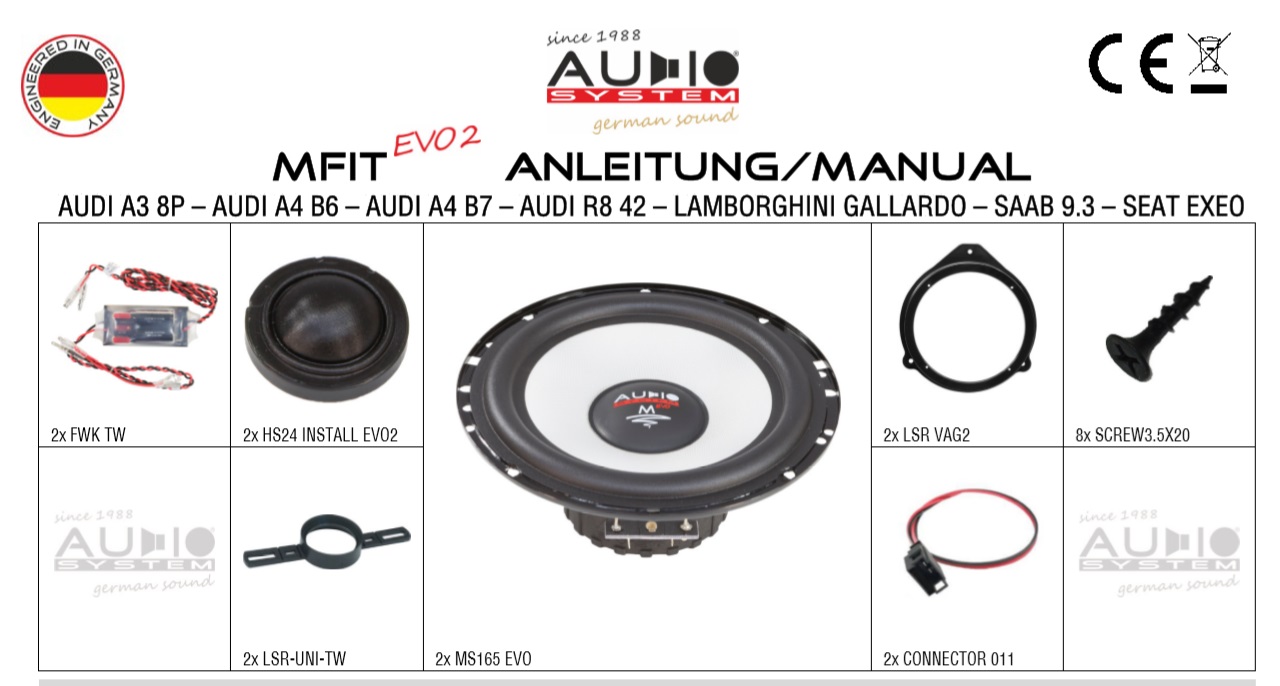 AUDIO SYSTEM MFIT AUDI A4 B7 EVO2 Lautsprecher 16,5 cm SET für AUDI A4 B7 2004->