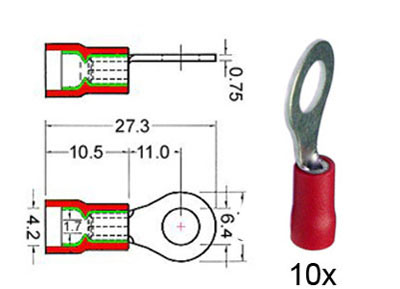 RTA 151.408-0 Klemm-Ringkabelschuh isoliert  6,4mm rot