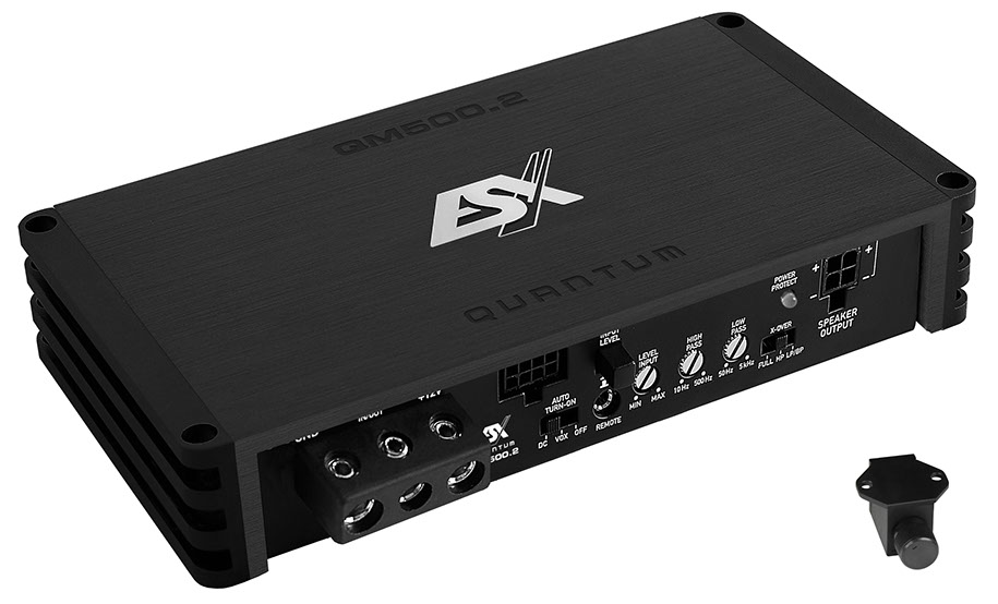 ESX QM500.2 2-Kanal Class D Mini Digital Verstärker 500 Watt RMS mit Bass Kabel Fernbedienung