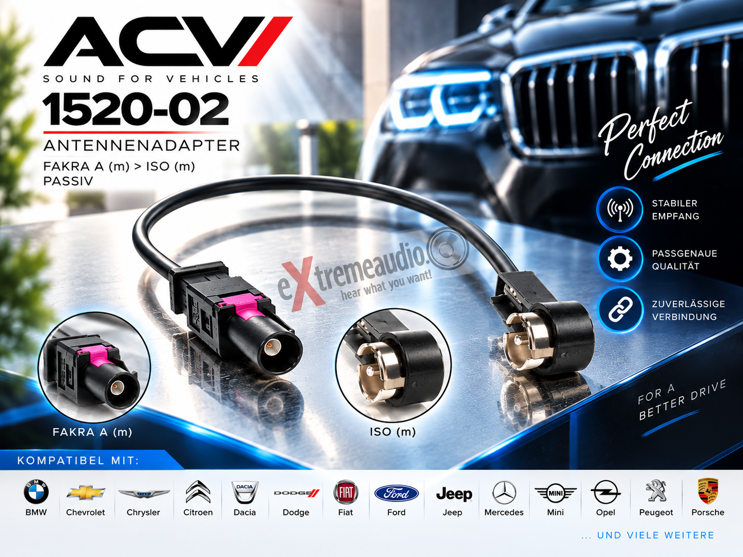ACV 1520-02 BMW ISO radio - antenna adapter 