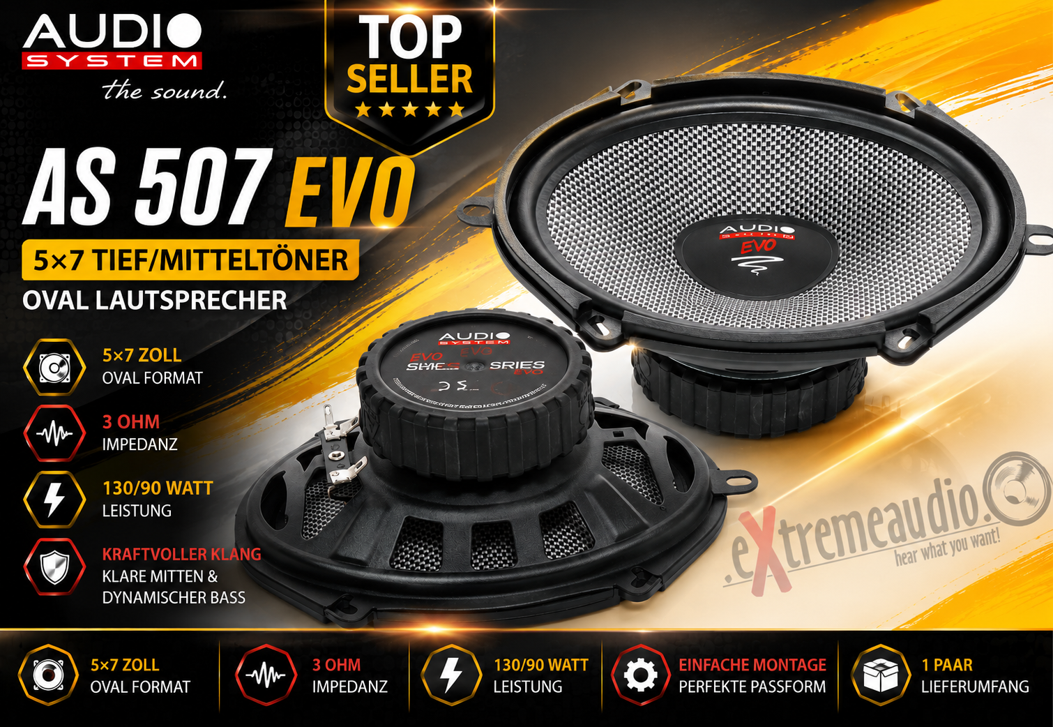 Audio System AS 507 EVO 5×7 Tief/Mitteltöner oval Lautsprecher 1 Paar