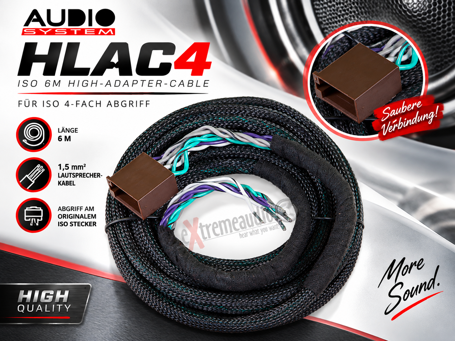 Audio System HLAC4 ISO 6M HIGH ADAPTER Kabel für ISO 4-Fach Abgriff