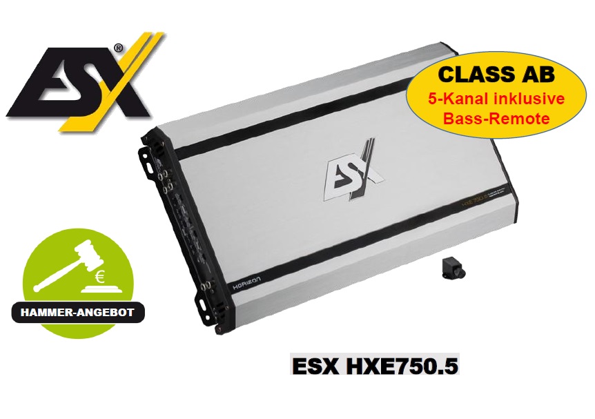 ESX HXE750.5 5 Kanal Verstärker Class A/B Analog Verstärker mit Kabel Fernbedienung 1500 Watt