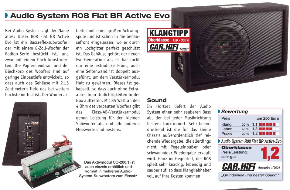 Audio System R 08 FLAT BR ACTIVE EVO RADION-SERIES aktiver Subwoofer R 08 FLAT EVO + M-350.1 D   