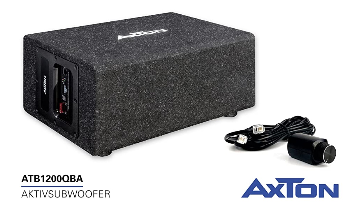 AXTON ATB20A – 20 cm / 8“ Aktiv Subwoofer für Auto und Reisemobile,  kompakte Gehäuse Bass Box mit Verstärker, aktive Basskiste mit High Level