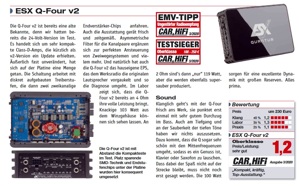 ESX Q-FOURv2 4-Kanal Class D Compact Digital Verstärker 400 Watt RMS