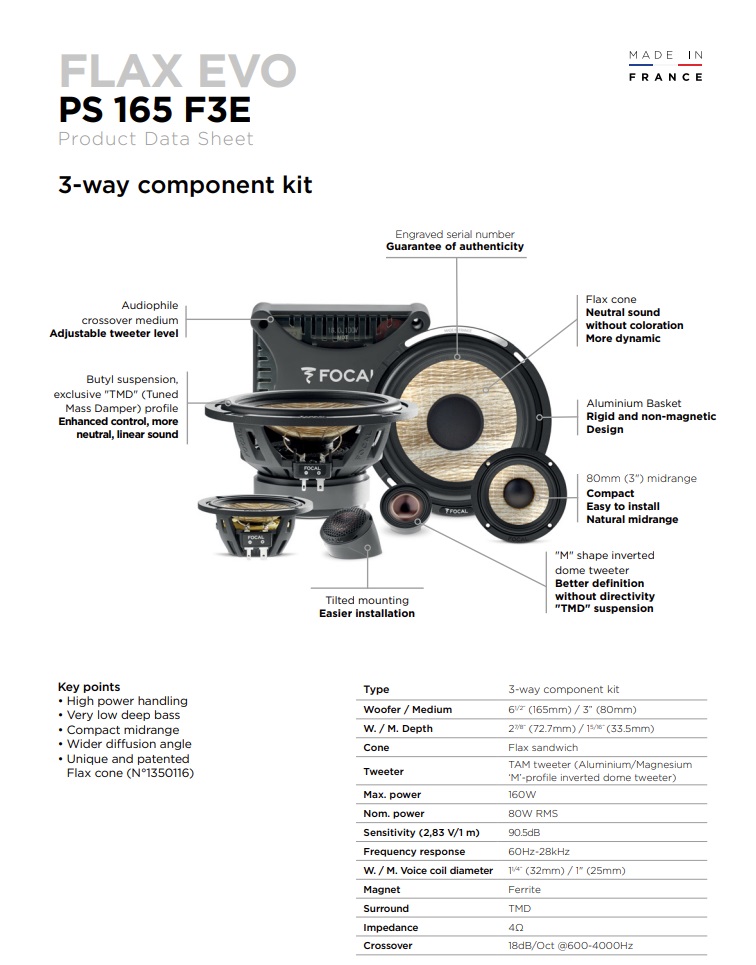 FOCAL PS165F3E FLAX EVO-Serie 16,5 cm (6.5") 3-Wege Kompo Lautsprecher Set 160 Watt