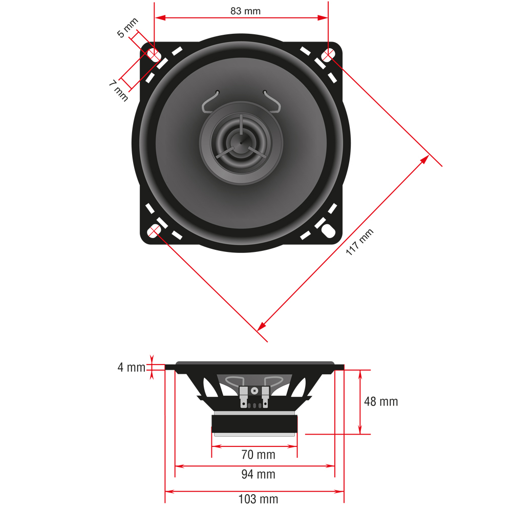 AMPIRE CPX100 Koaxial-Lautsprecher 10cm mit 16mm Seidenkalotte, ohne Gitter (Paar) 