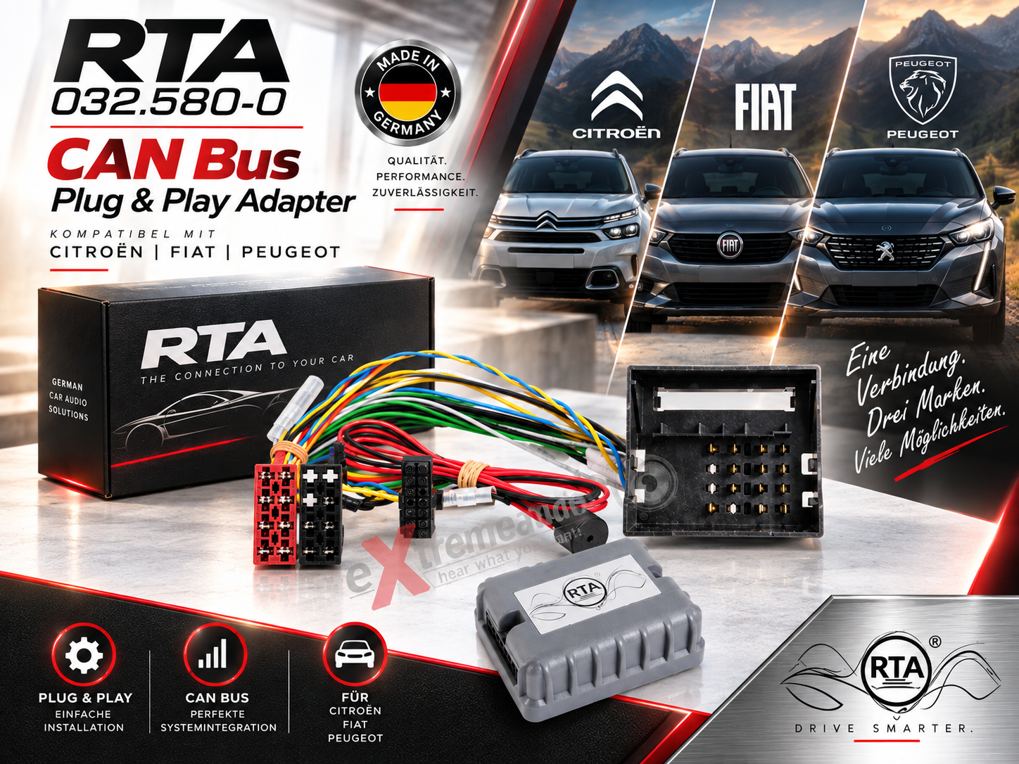 RTA 032.580-0 CAN bus spina e adattatore gioco, 4 funzioni per Citroen / Peugeot con piezo