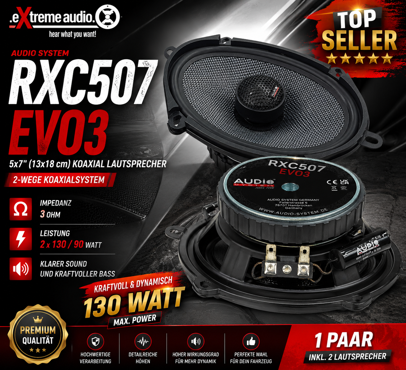 Audio System RXC507 EVO3 2-Wege 5x7 oval Koaxial Lautsprecher - 1 Paar   