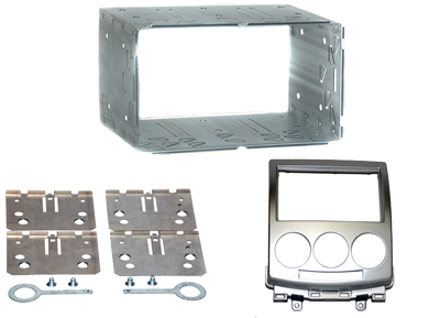 RTA 002.372-0 Double DIN cadre de montage avec cadre en métal argenté ABS