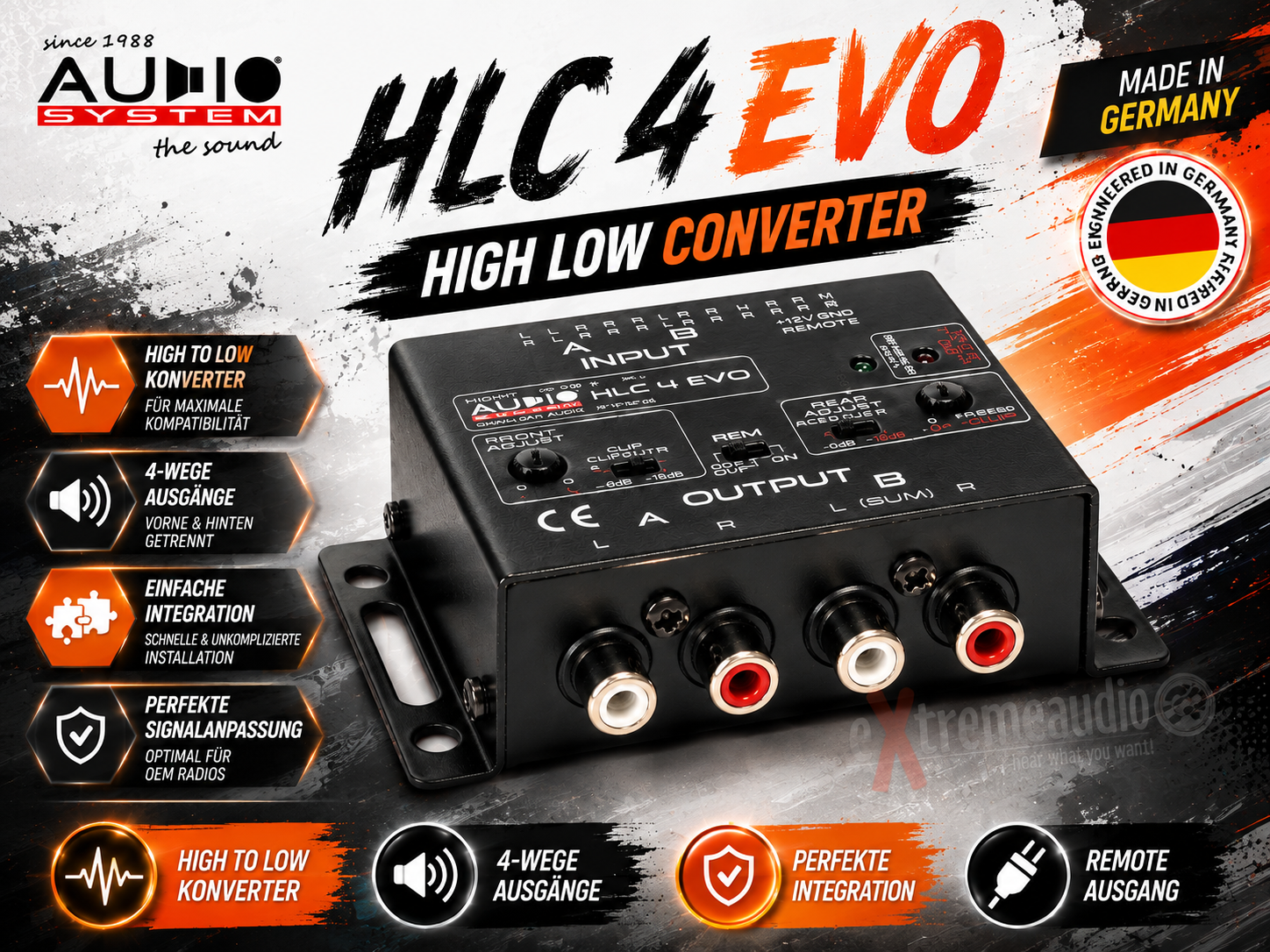 Audio System HLC 4 EVO 4-Wege High-Low Adapter für OEM Radios mit Remote