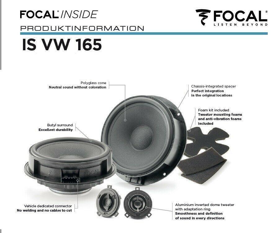 Focal IS165VW 2-Wege Compo Lautsprecher 16,5 cm für VW Volkswagen Lupo, Up, Polo, Beetle, Scirocco, Eos, Golf 4, Golf 6, Golf 7, Bora, Jetta, Passat, Tiguan, Amarok