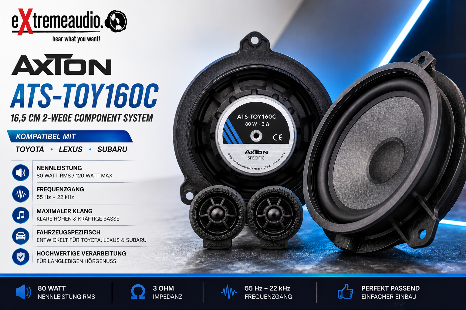 Axton ATS-TOY160C Plug & Play Auto Lautsprecher kompatibel mit Toyota, Lexus, Subaru