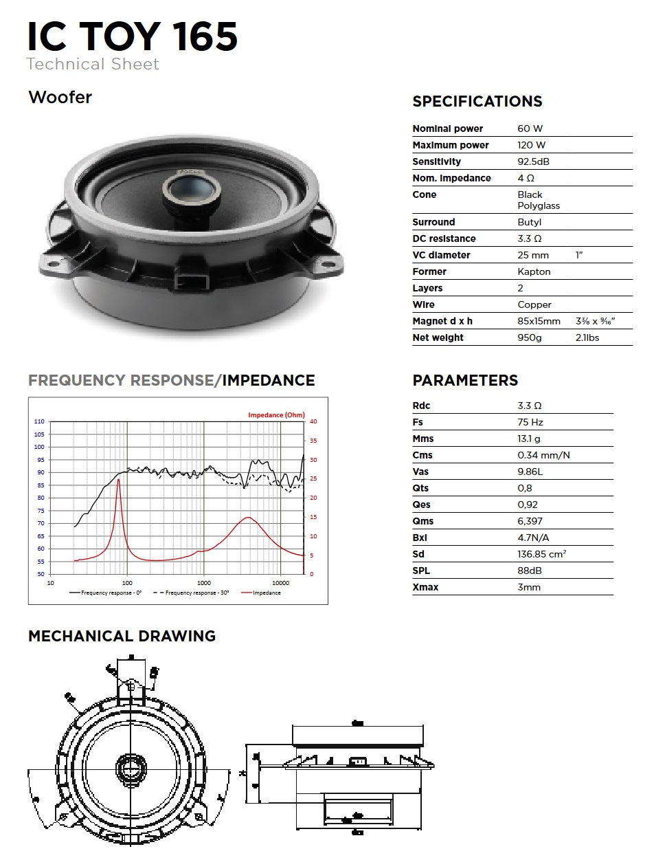 Focal ICTOY165 Inside 2-Wege 16,5cm Koax Lautsprecher für Toyota und Lexus  Fahrzeuge Focal IC