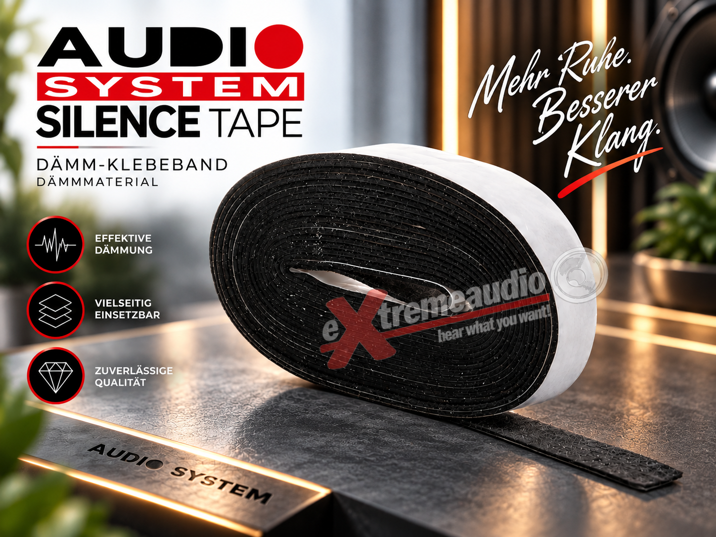 AUDIO SYSTEM SILENCE TAPE Dämm-Klebeband 6 m x 20 mm Dämmmaterial MADE in EU 