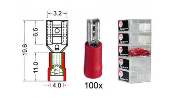 RTA 151.201-2 Lame réceptacle VINYL isolé Doublement, 2.8mm ROUGE 100 -pack