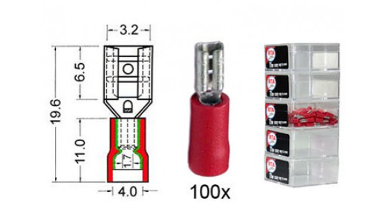 RTA 151.201-2 Blade receptacle isolated VINYL Doubling, 2.8mm RED in 100-pack