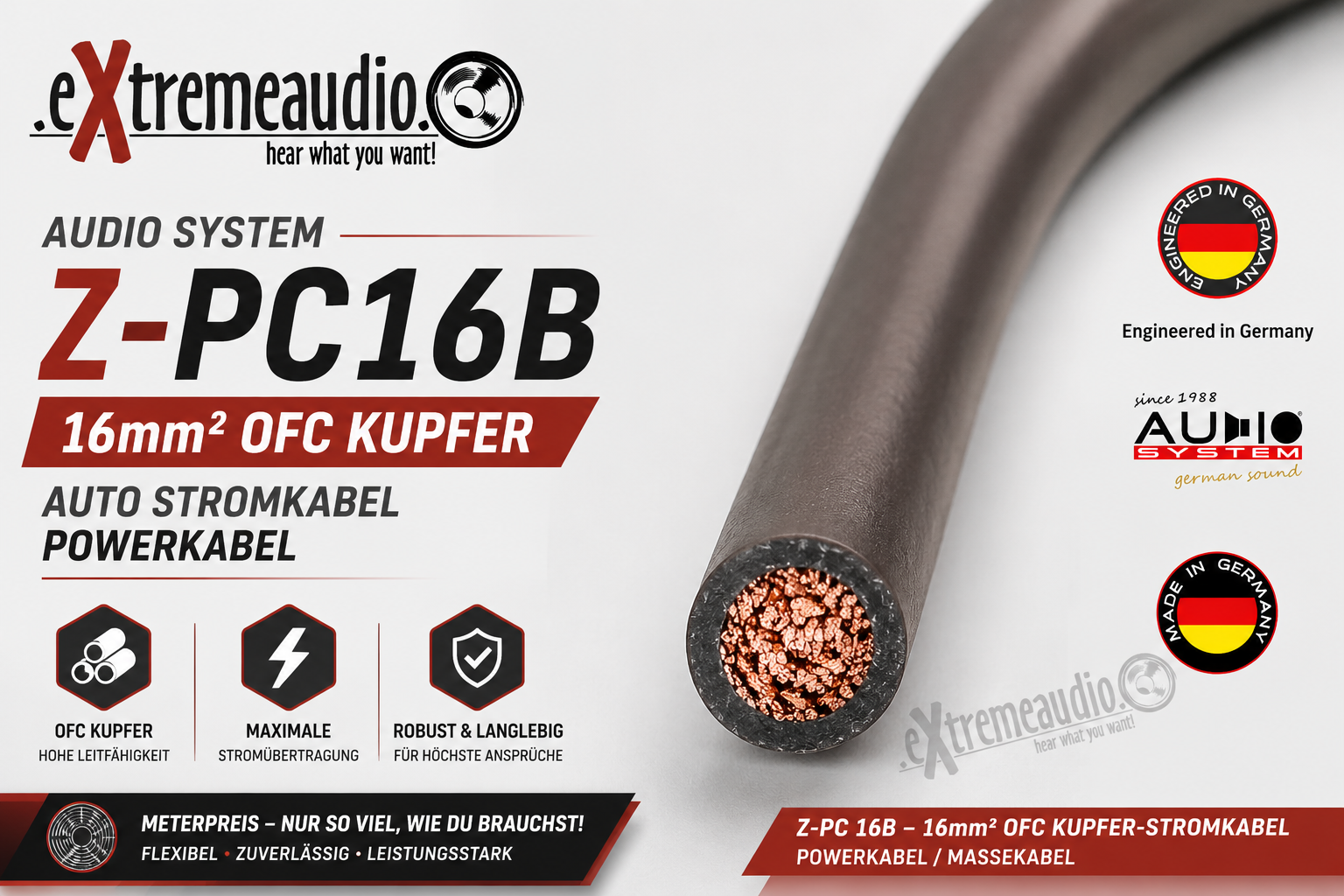 Audio System Z-PC 16B 16mm² OFC Kupfer-Stromkabel Powerkabel 16qmm - meterpreis