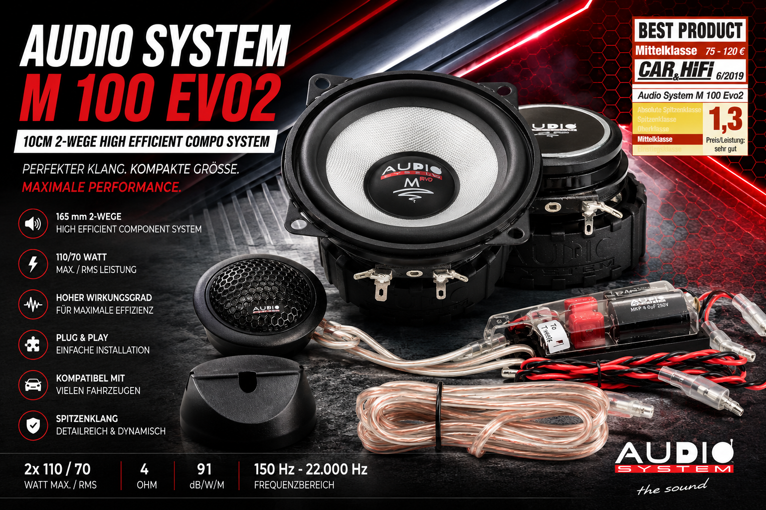 Audio System M 100 EVO 2 10cm 2-Wege HIGH EFFICIENT Compo System Lautsprecher