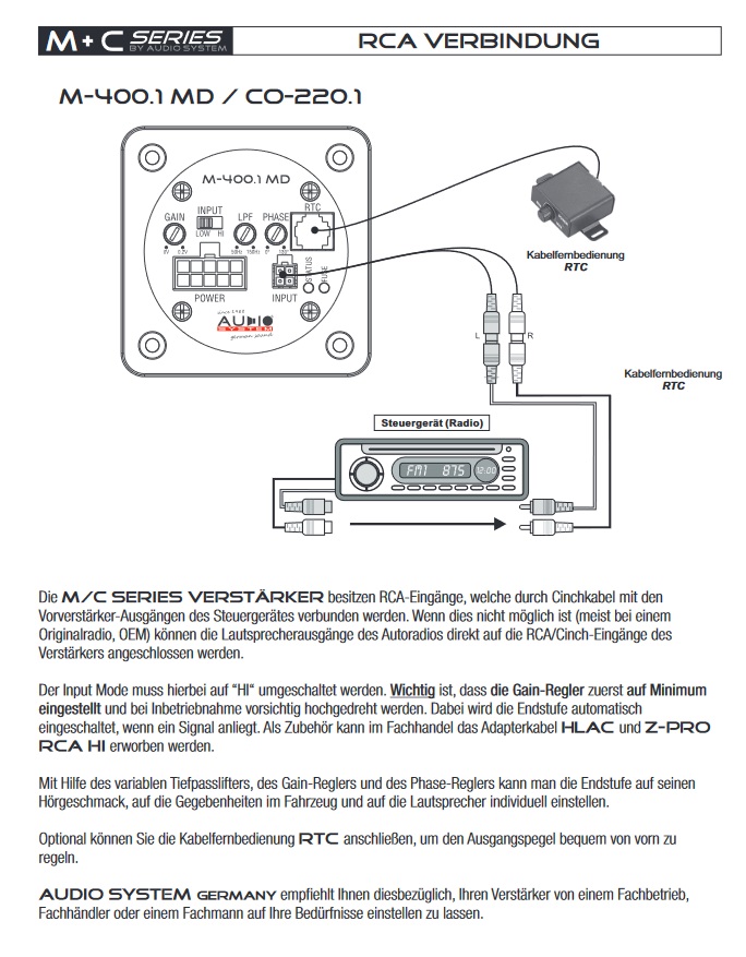 Audio System M-400.1 MD Digitaler 1-Kanal Terminal Mono Verstärker 400 Watt RMS