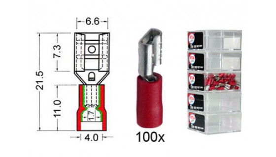 RTA 151.209-2 Flachsteckhülse isoliert VINYL Doppelcrimp, 6,3 mm ROT im 100er Pack