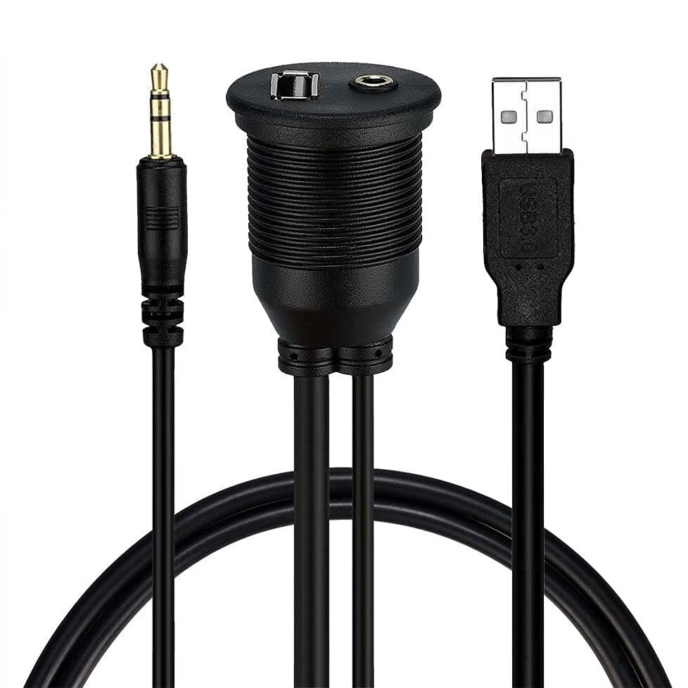 AMPIRE XUX060 USB 2.0/AUX Einbaubuchse, 3.5mm Klinke, 60cm Kabellänge