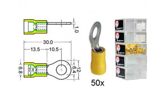 RTA 151.411-2 Klemm-Ringkabelschuh isoliert VINYL, M6 GELB im 50er Pack