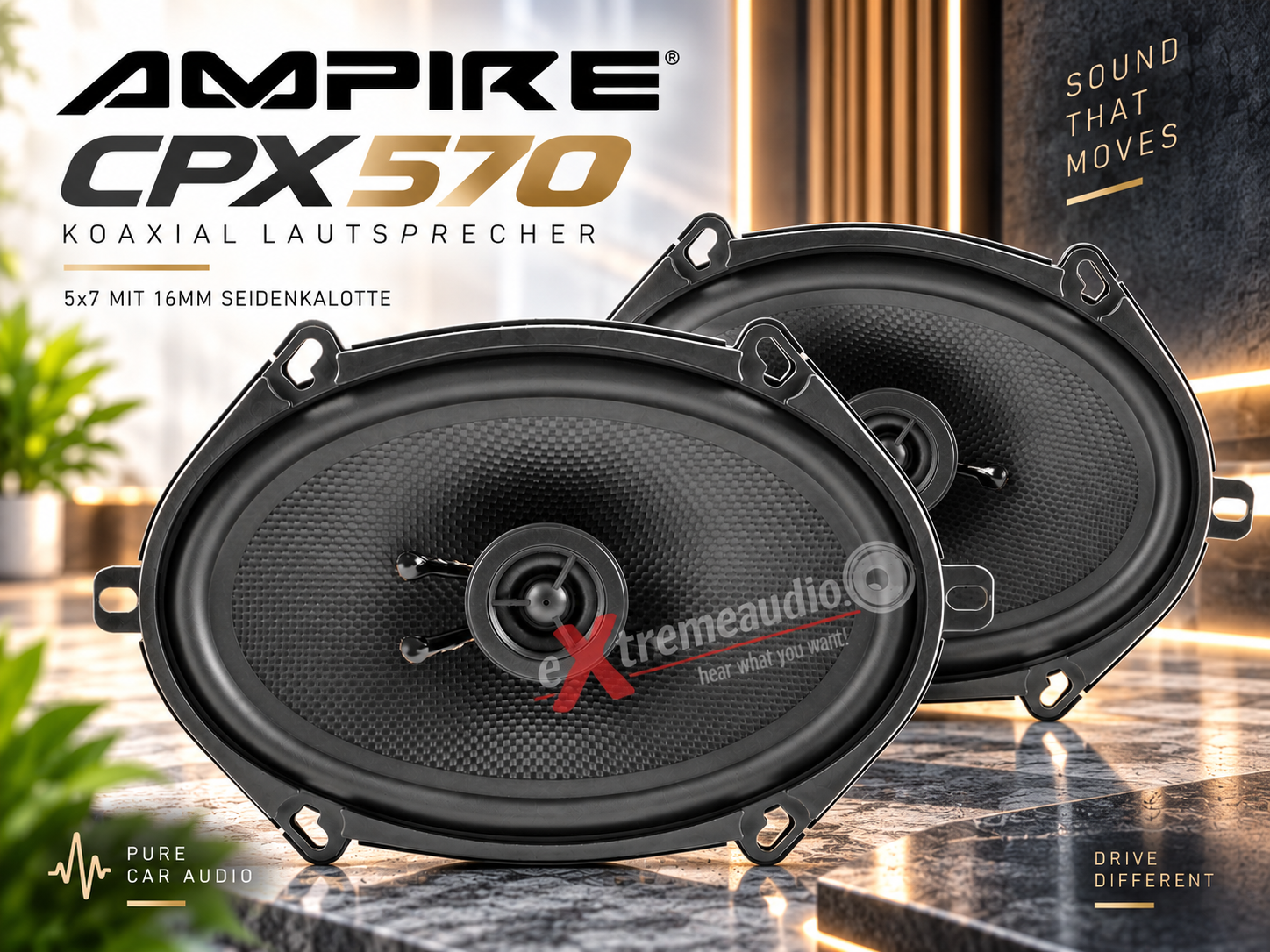 AMPIRE CPX570 Koaxial Lautsprecher 5x7 mit 16mm Seidenkalotte, ohne Gitter (1 Paar) 