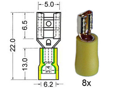 RTA 152.207-0 I recipienti e le isolate gialli dorati 4,8 mm 8 pezzi in blister