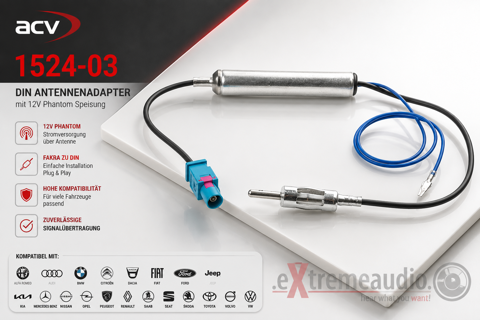 ACV 1524-03 Audi / Citroën / Seat / Skoda / VW adaptateur DIN 