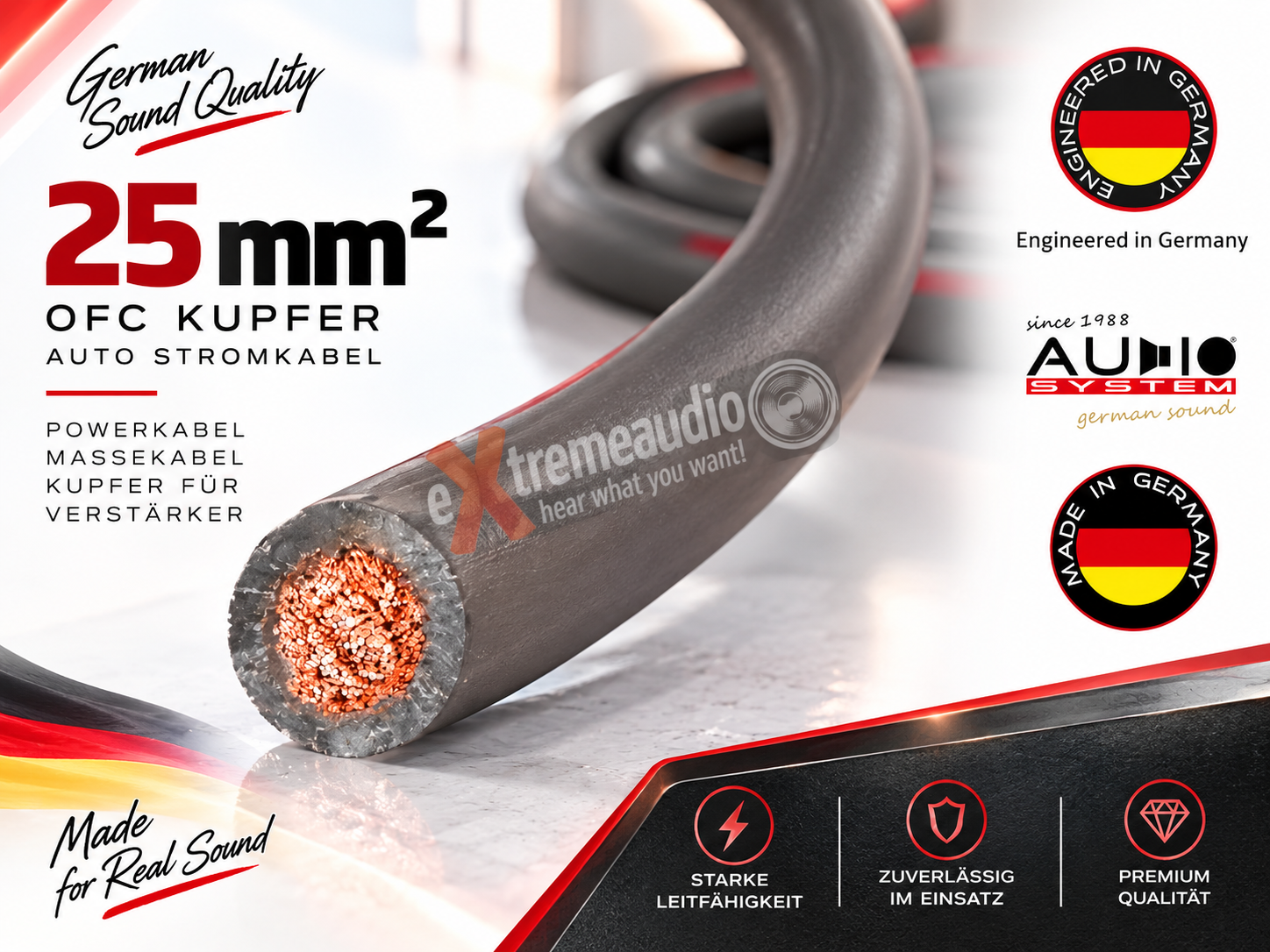 Audio System Z-PC25B 25mm² OFC Kupfer Stromkabel Powerkabel 25qmm - meterpreis