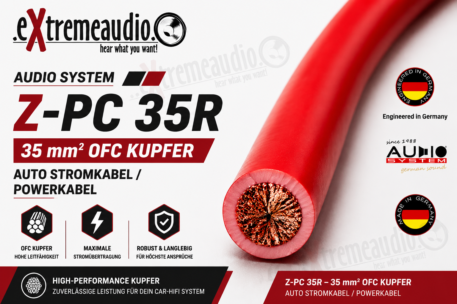 Audio System Z-PC 35 R HIGH-Performance Kupfer Stromkabel 35 mm² - meterpreis