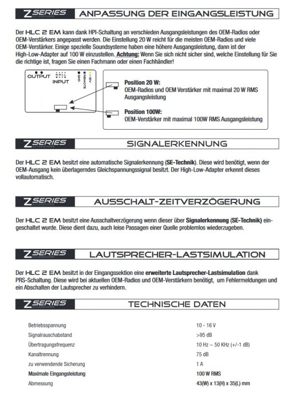 Audio System HLC2 EVO 2 High-Low Adapter – Für OEM Radios, 8-30V, 75W, 82x27x57 Mm
